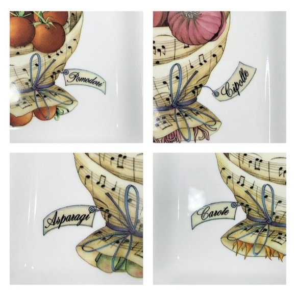 Vintage Lot 4 Veggie Notes 7.5" Square Made Italy Salad Lunch Appetizer Plates - Picture 7 of 11